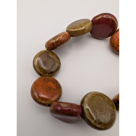 Chunky Bead Bracelet Earth Tones Red Brown Statement Fashion Jewelry - Picture 2 of 4